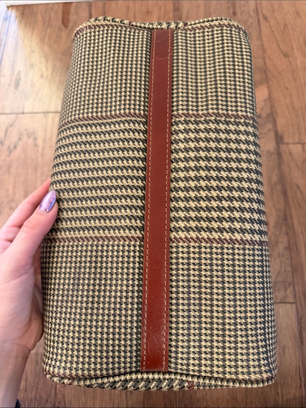 Vintage Polo Ralph Lauren Mini Boston Brown Houndstooth Satchel with Tan Accents - Picture 4 of 7